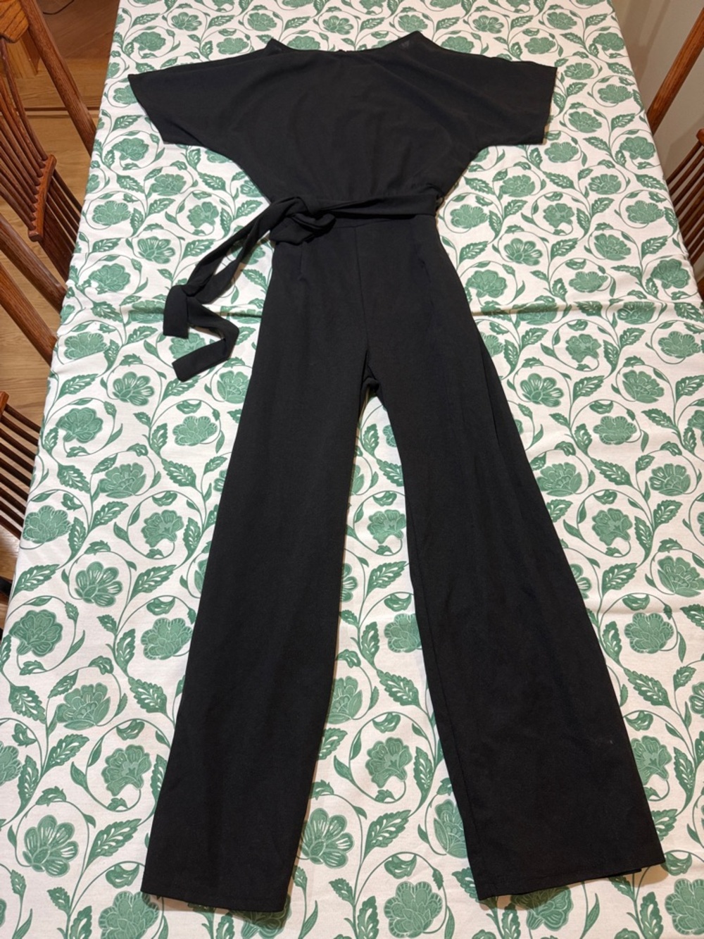 Black Wide-Leg Jumpsuit with Waist Tie